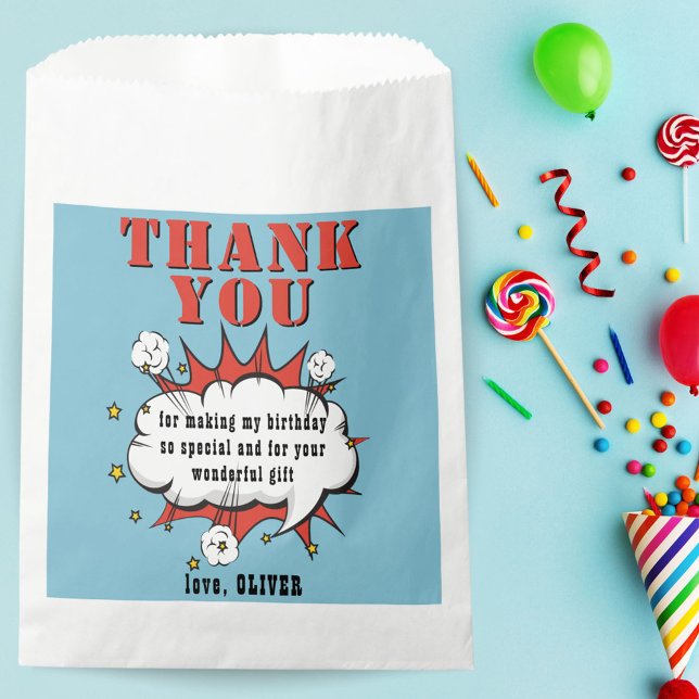 Superhero Comic Speech Bubble Birthday Thank you Favour Bag (Creator Uploaded)
