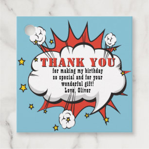 Superhero Comic Speech Bubble Birthday Thank you Favour Tags