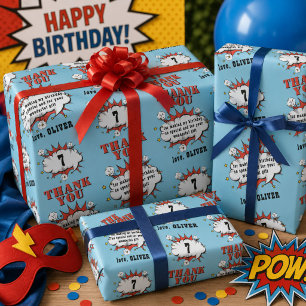 Superhero Comic Speech Bubble Birthday Thank you  Wrapping Paper