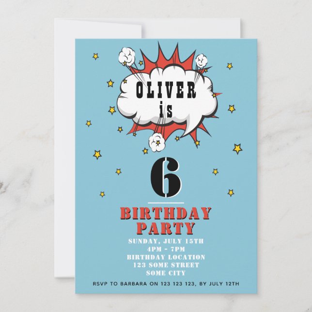 Superhero Comic Speech Bubble Boy Birthday Party Invitation (Front)