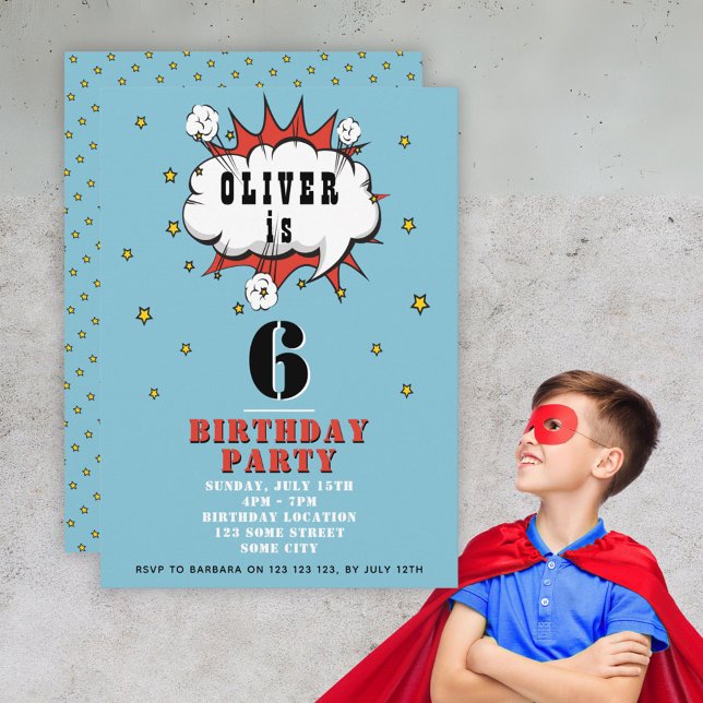 Superhero Comic Speech Bubble Boy Birthday Party Invitation (Creator Uploaded)