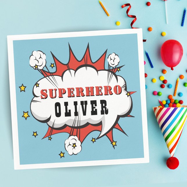 Superhero Comic Speech Bubble Boy Birthday Party  Napkin (Creator Uploaded)