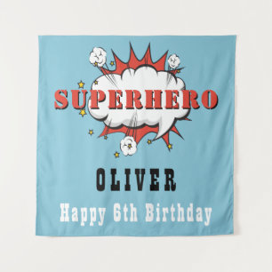 Superhero Comic Speech Bubble Boy Birthday Party Tapestry
