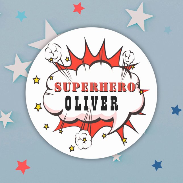 Superhero Comic Speech Bubble Boy Classic Round St Sticker (Creator Uploaded)