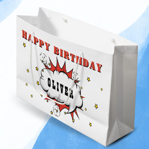 Superhero Comic Speech Bubble Boy Happy Birthday Large Gift Bag