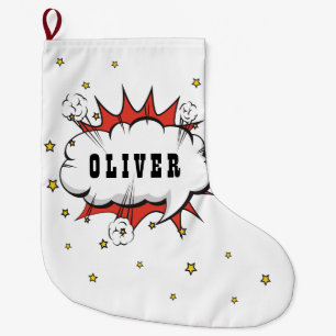 Superhero Comic Speech Bubble Boy Name Large Chris Christmas Stocking