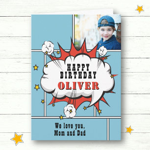 Superhero Comic Speech Bubble Boy Photo Birthday C Card