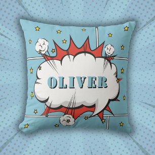 Superhero Comic Speech Bubble Boy Photo  Throw Pil Cushion