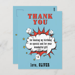 Superhero Comic Speech Cloud Birthday Thank you Postcard