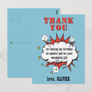 Superhero Comic Speech Cloud Birthday Thank you Postcard