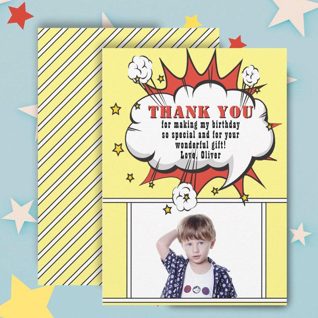 Superhero Comic Speech Cloud Boy Birthday  Thank You Card (Creator Uploaded)