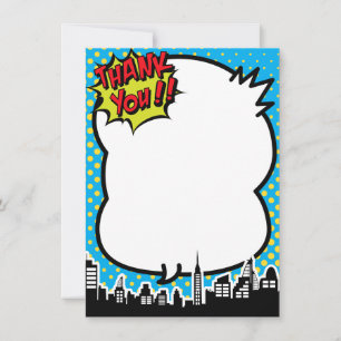 Superhero Comic Strip Blue Thank You Notes