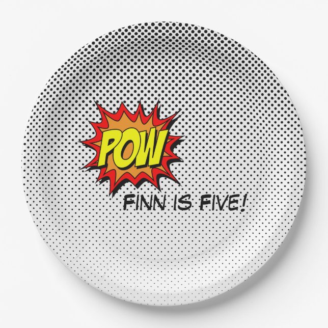 Superhero Comic Themed Paper Plates - Pow (Front)