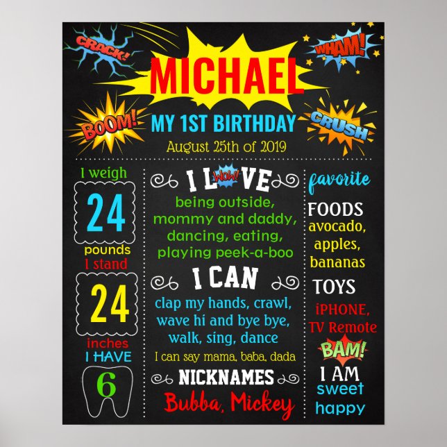 SuperHero Comics Super Hero Birthday board Poster (Front)