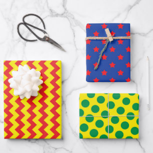 Superhero Comics Zig Zag Dots Stars Colourful Fun Wrapping Paper Sheet