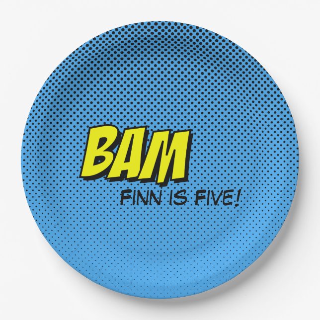 Superhero Custom Paper Plate - BAM Blue Back (Front)