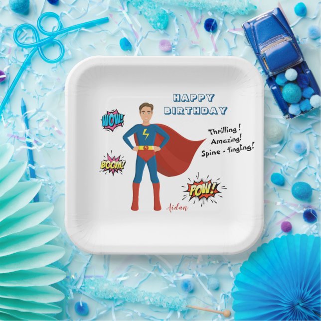 Superhero Custom Photo Birthday  Paper Plates (Party)