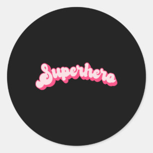 Superhero - Cute Pink Vintage Retro Halloween Supe Classic Round Sticker