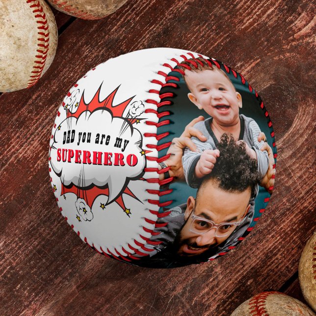 Superhero Dad Cartoon Family 2 Photo Keepsake Baseball (Creator Uploaded)