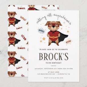 Superhero Dog Birthday Puppy Pawty  Invitation