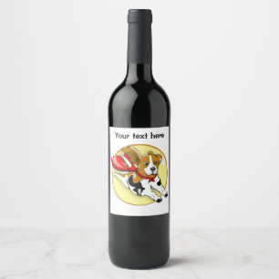 Superhero dog funny beagle wine label