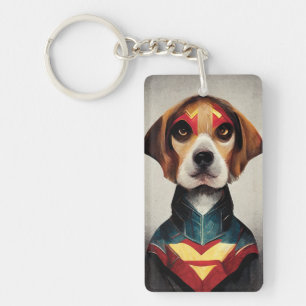 Superhero Dog Portrait Beagle Key Ring