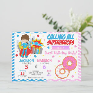 Superhero & Donut Joint Birthday Invitation