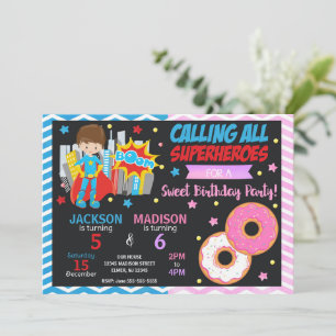 Superhero & Donut Joint Birthday Invitation