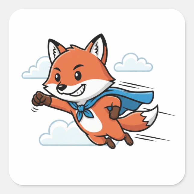 Superhero Fox Flying Cartoon Art Sticker (Front)