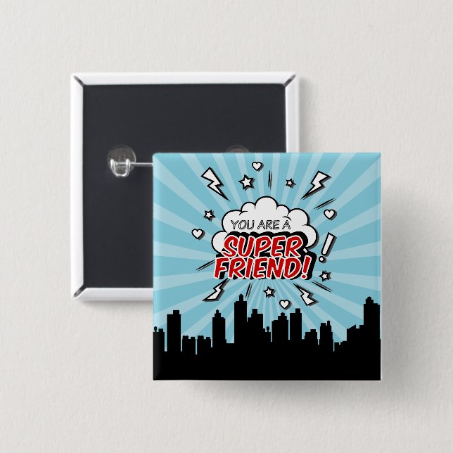 Superhero Friend Comic Valentine Button (Front & Back)