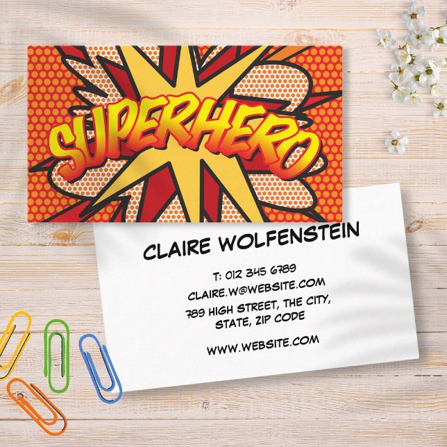 SUPERHERO Fun Retro Comic Book Business Card (Creator Uploaded)