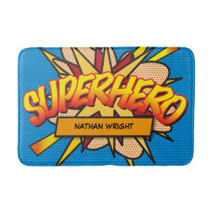 SUPERHERO Fun Retro Comic Book Pop Art Bath Mat