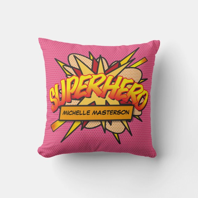 SUPERHERO Fun Retro Comic Book Pop Art Cushion (Front)
