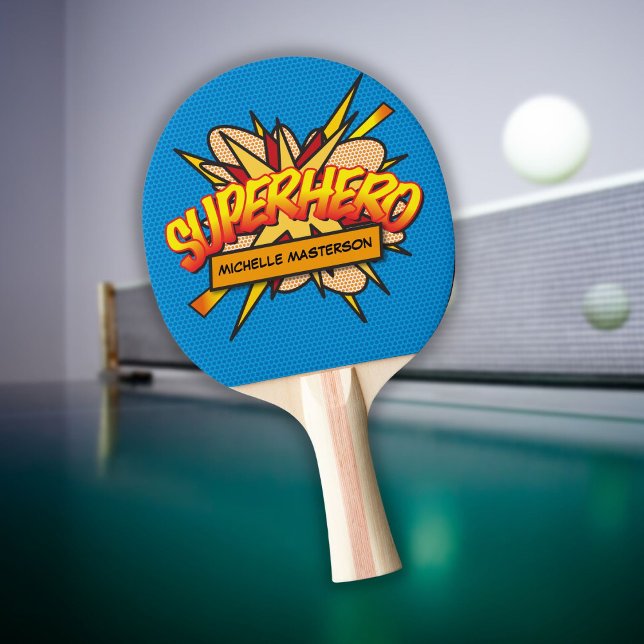 SUPERHERO Fun Retro Comic Book Pop Art Ping Pong Paddle (Creator Uploaded)