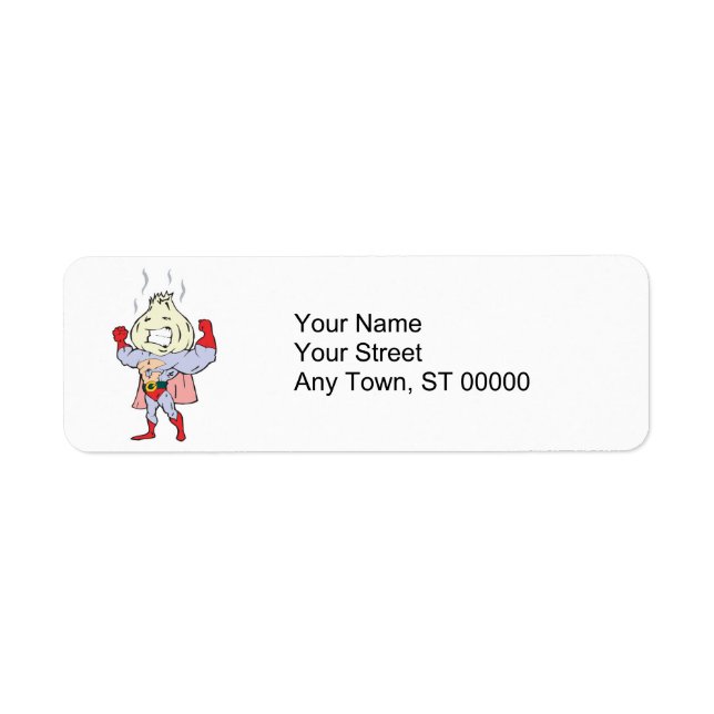 superhero garlic character return address label (Front)