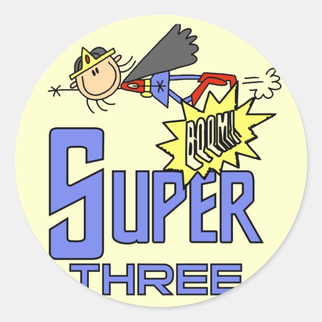 Superhero Girl 3rd Birthday Tshirts and Gifts Classic Round Sticker (Front)