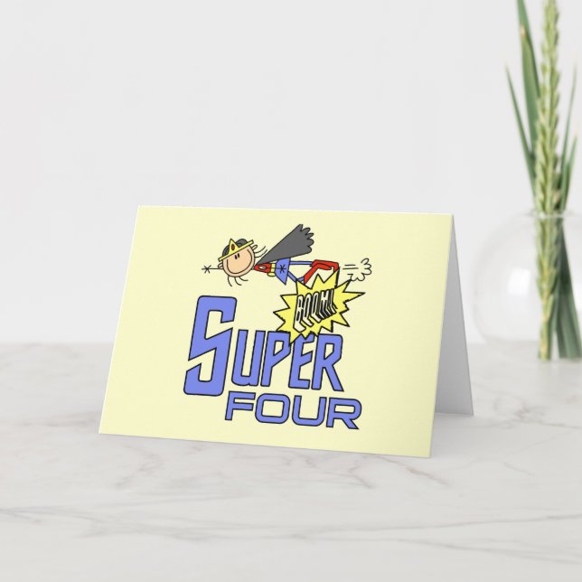 Superhero Girl 4th Birthday Tshirts and Gifts Card (Front)