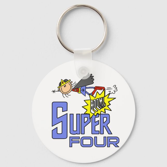 Superhero Girl 4th Birthday Tshirts and Gifts Key Ring (Front)