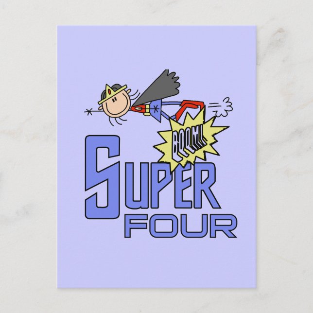 Superhero Girl 4th Birthday Tshirts and Gifts Postcard (Front)