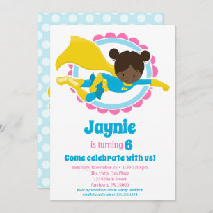 Superhero Girl - African American Birthday Party Invitation
