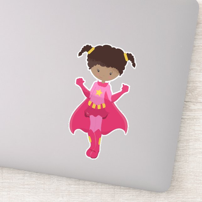 Superhero Girl, African American Girl, Pink Cape (Detail)