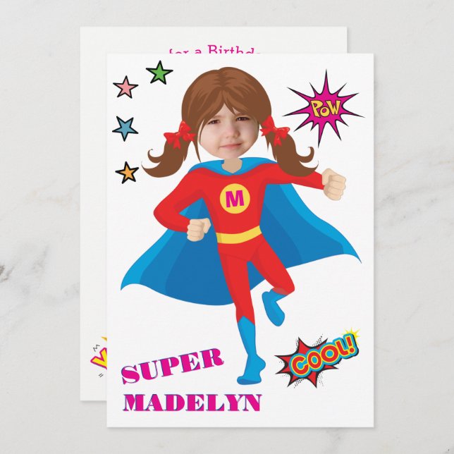Superhero Girl Birthday Comic ⚡ Fun Fab USA Invitation (Front/Back)