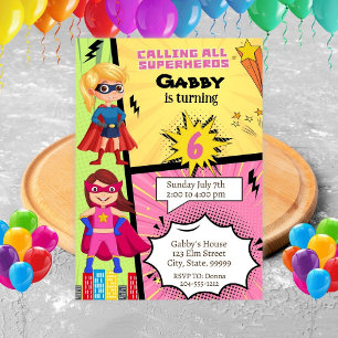 Superhero Girl Birthday Invitation
