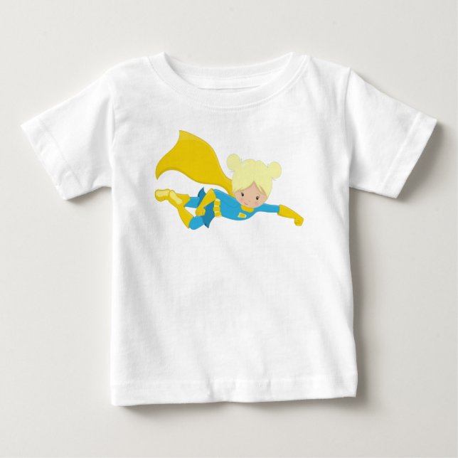 Superhero Girl, Blonde Hair, Hero, Yellow Cape Baby T-Shirt (Front)