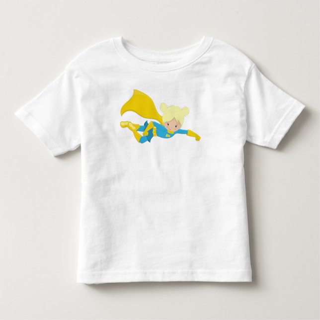 Superhero Girl, Blonde Hair, Hero, Yellow Cape Toddler T-Shirt (Front)