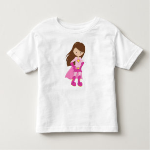 Superhero Girl, Brown Hair, Cute Girl, Pink Cape Toddler T-Shirt