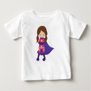 Superhero Girl, Brown Hair, Cute Girl, Purple Cape Baby T-Shirt