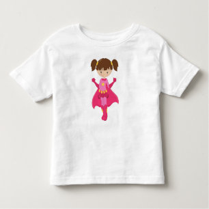 Superhero Girl, Brown Hair, Pink Cape, Cute Girl Toddler T-Shirt