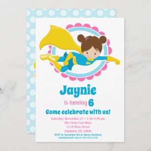 Superhero Girl - Brunette Birthday Party Invitation