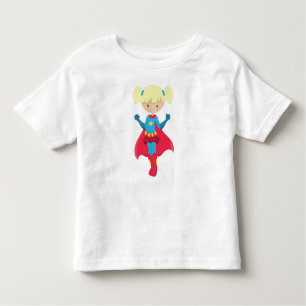 Superhero Girl, Cute Girl, Blonde Hair, Red Cape Toddler T-Shirt